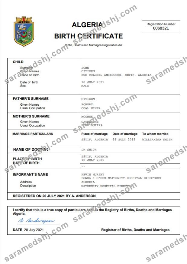 Algeria vital record birth certificate Word